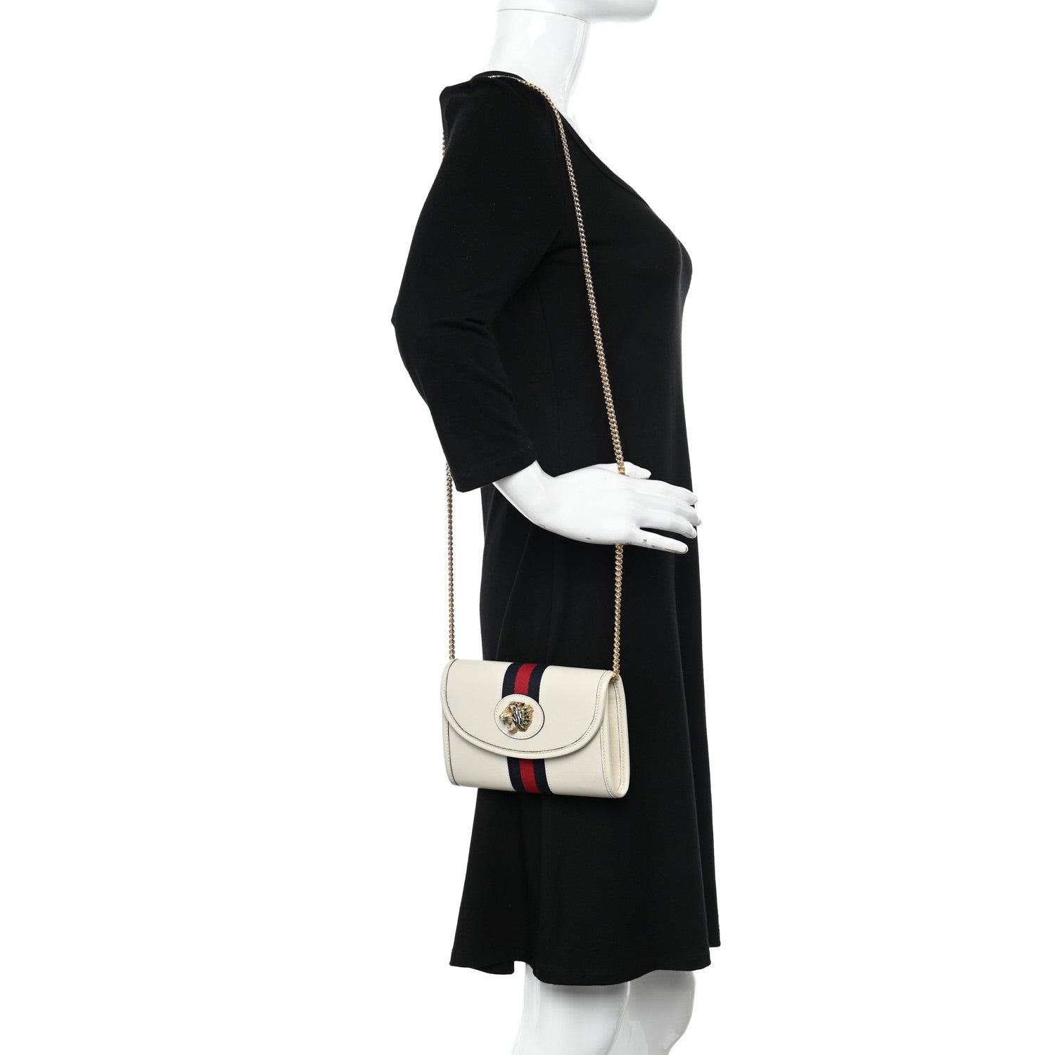Gucci Textured Calfskin Web Mini Rajah Slim Flap Shoulder Bag Mystic White 2 of 10