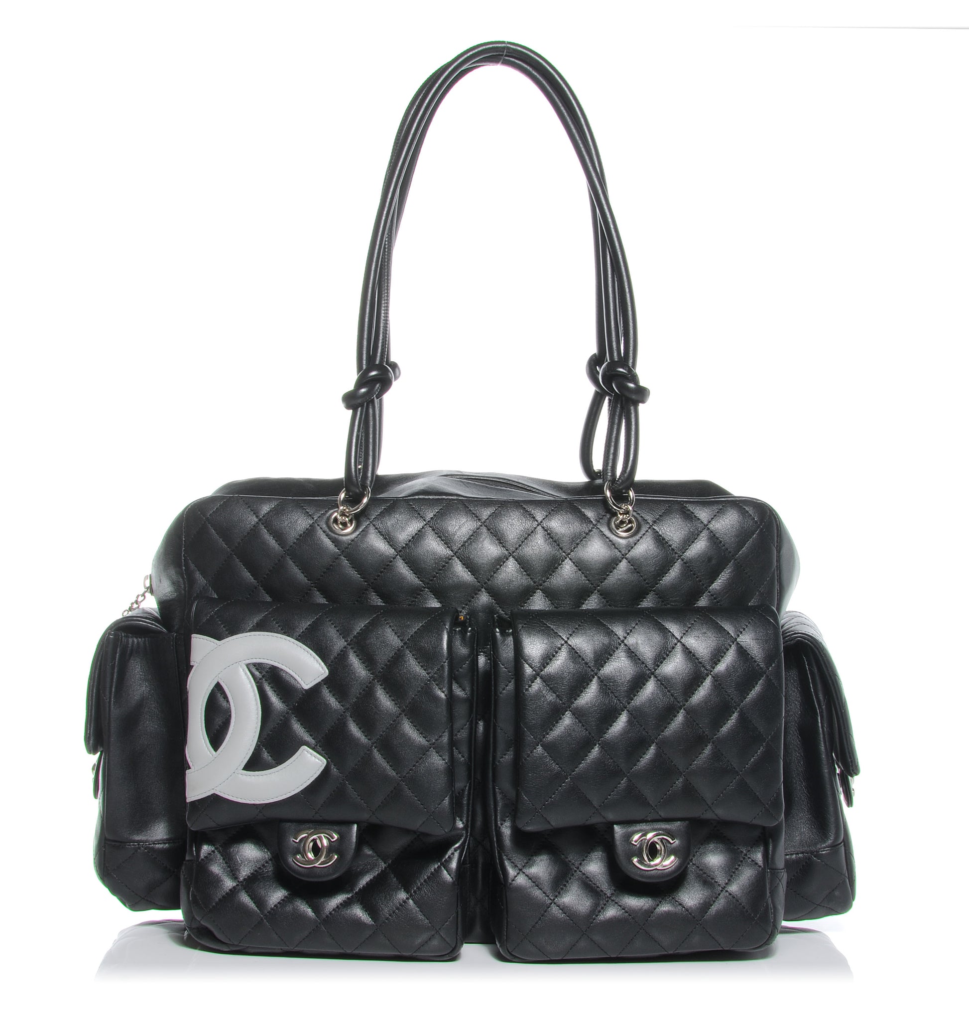 Chanel Calfskin Quilted XL Cambon Multipocket Reporter Black White 1 of 8