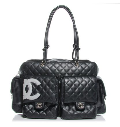 Chanel Calfskin Quilted XL Cambon Multipocket Reporter Black White 1 of 8