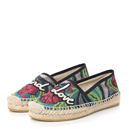 Gucci Tapestry Brocade Blind For Love Espadrilles 35.5 Acquamarine Green Black 3 of 8