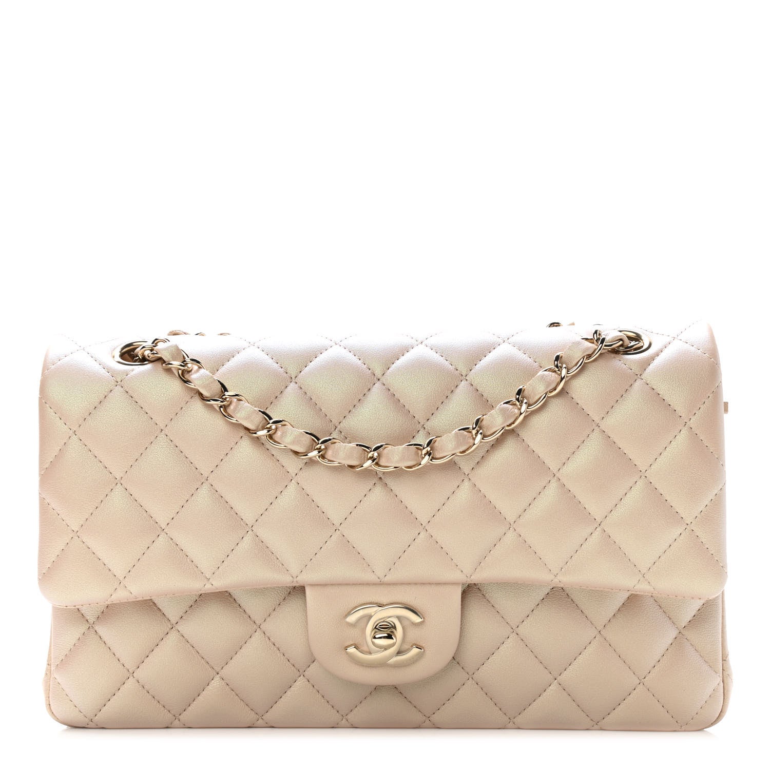 Chanel Iridescent Calfskin Quilted Medium Double Flap Beige 1 of 11