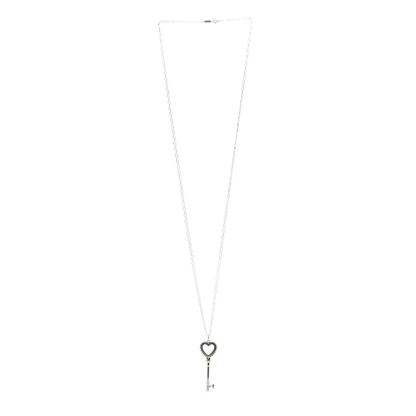 Sterling Silver Enamel Beaded Heart Key Pendant Necklace Blue