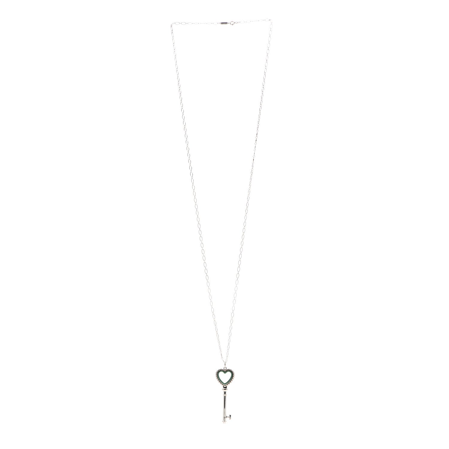 Tiffany Sterling Silver Enamel Beaded Heart Key Pendant Necklace Blue 3 of 5