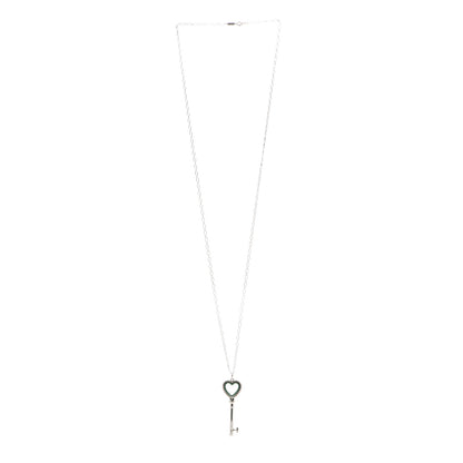 Tiffany Sterling Silver Enamel Beaded Heart Key Pendant Necklace Blue 3 of 5
