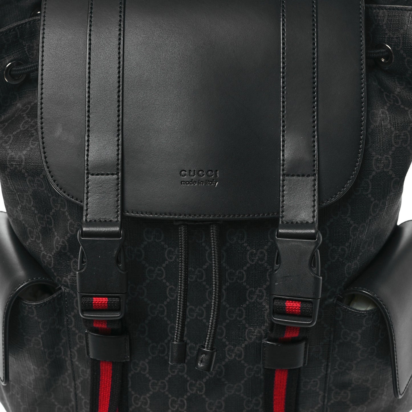 Soft GG Supreme Monogram Calfskin Web Double Buckle Backpack Black