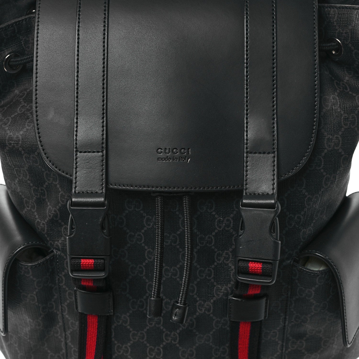 Gucci Soft GG Supreme Monogram Calfskin Web Double Buckle Backpack Black 8 of 11