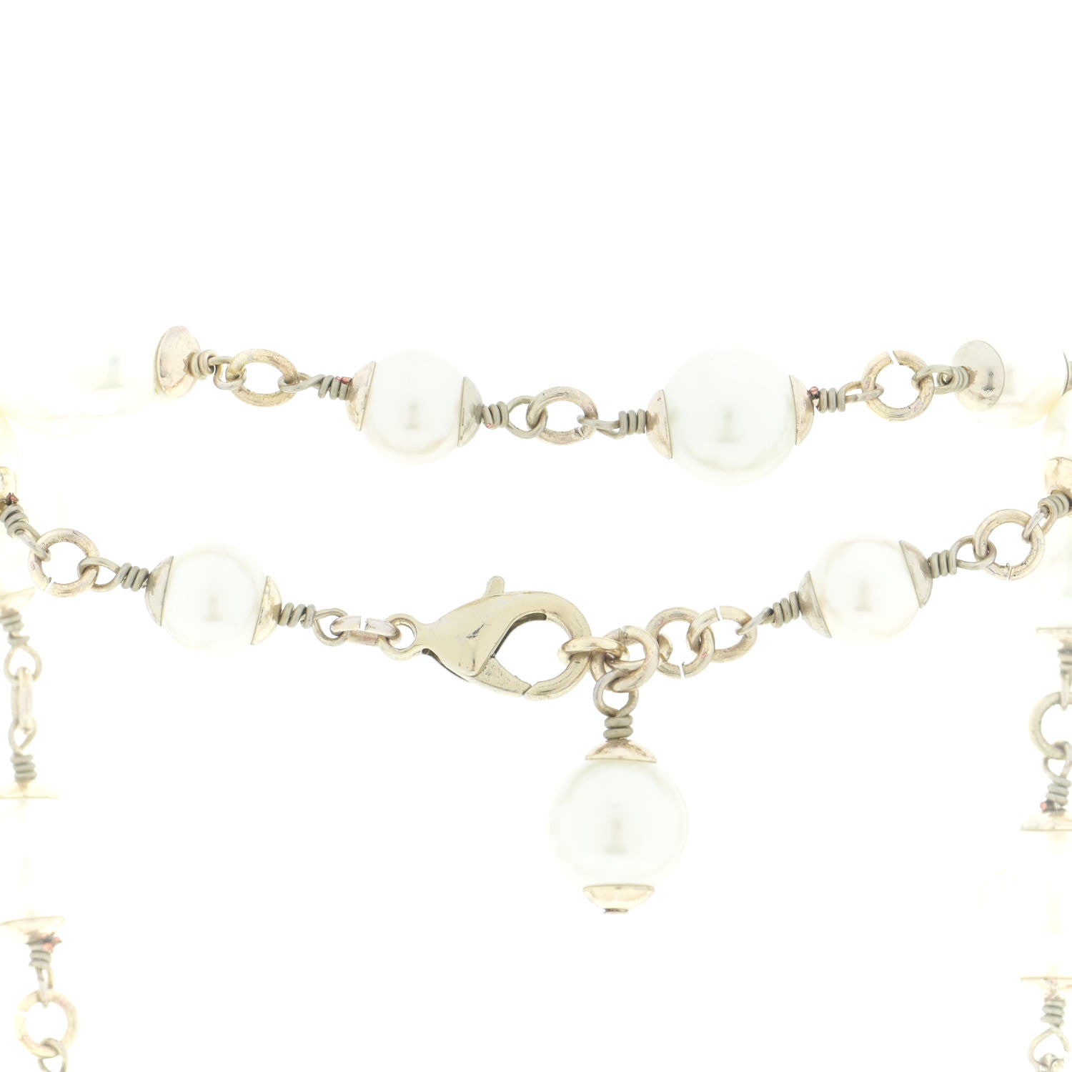 Chanel Graduated Pearl Crystal CC Long Necklace Silver 5 of 6