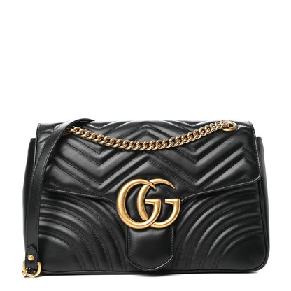 Gucci Calfskin Matelasse Medium GG Marmont Shoulder Bag Black 1 of 10