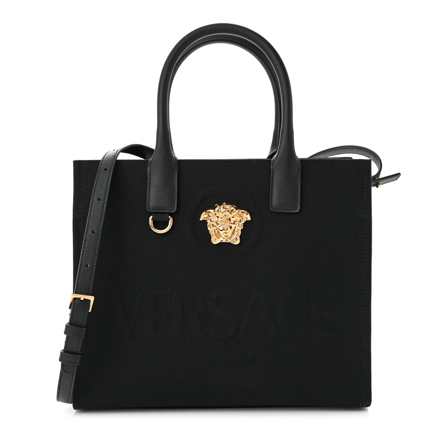 Canvas Calfskin La Medusa Small Tote Black