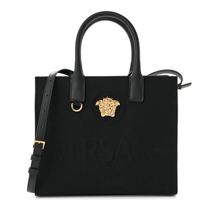Versace Canvas Calfskin La Medusa Small Tote Black 1 of 12