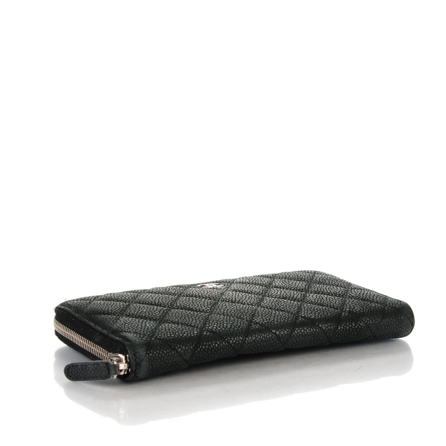 Iridescent Caviar Quilted Large Zip Around Wallet Black