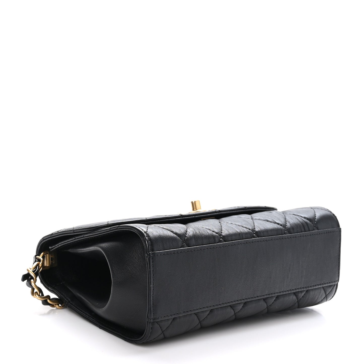 Crumpled Lambskin Quilted Small CC Links Top Handle Flap Black