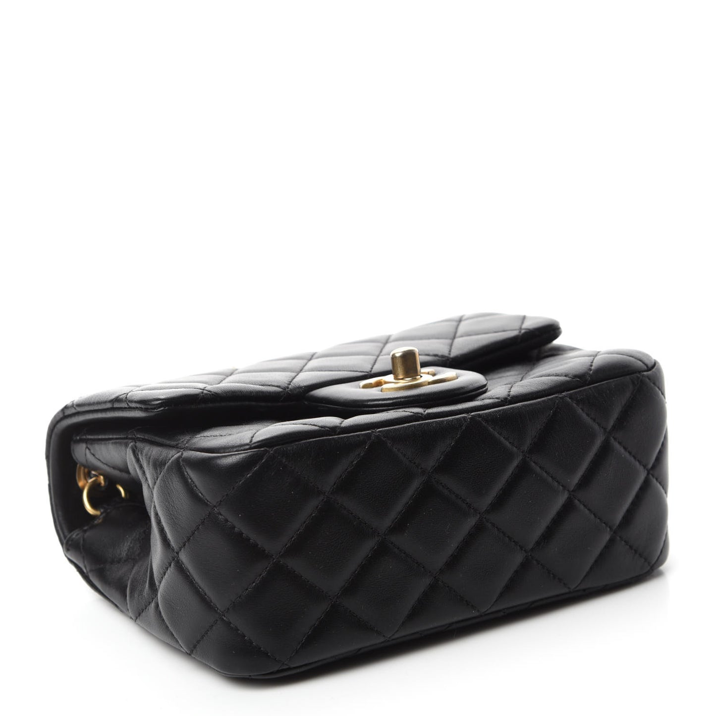Lambskin Quilted Mini Pearl Crush Flap Black