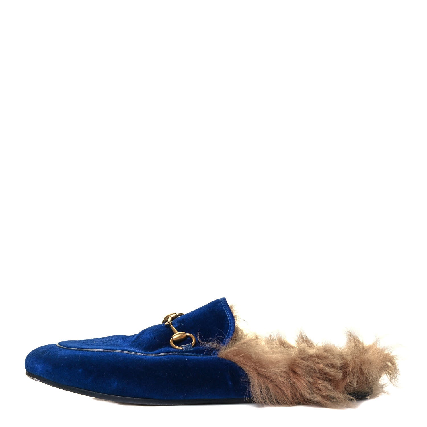 Gucci Velvet Fur Womens Princetown Slippers 38 Cobalt Blue 1 of 7