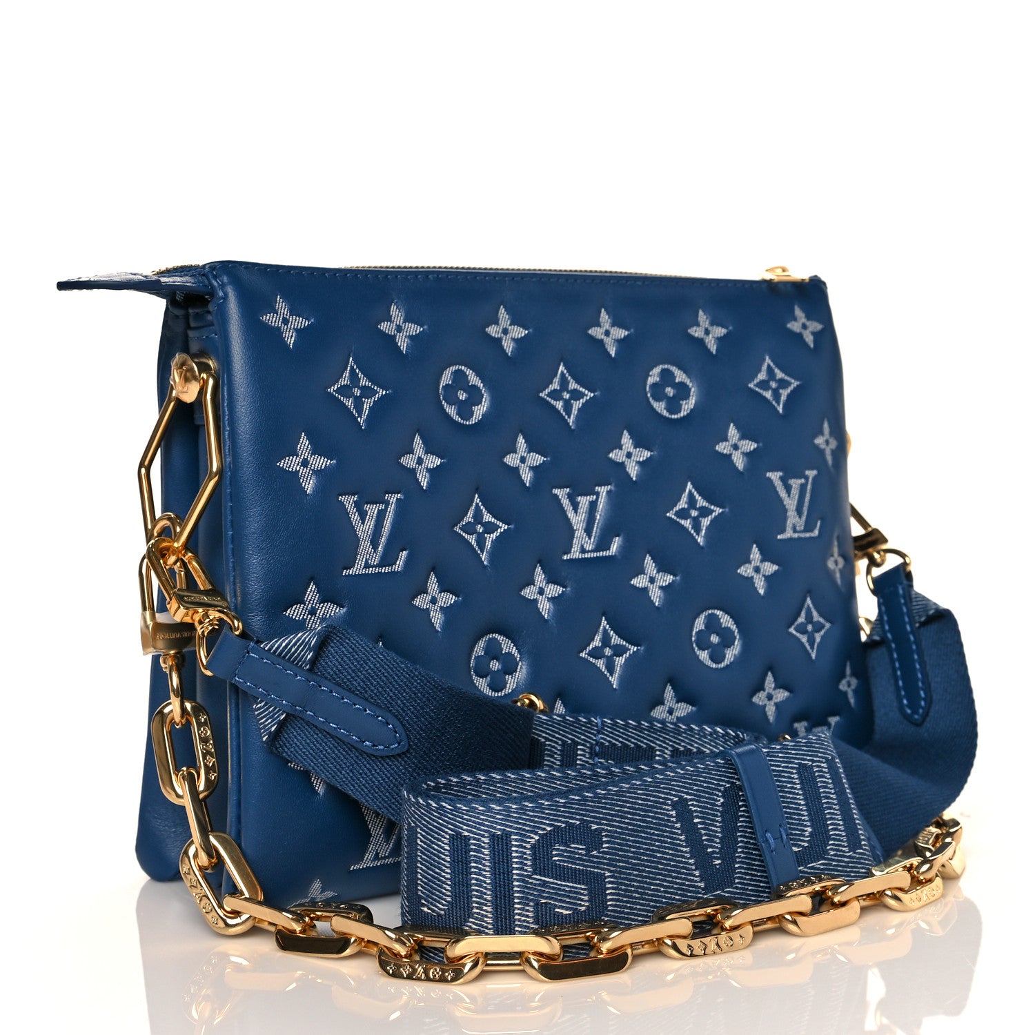 Louis Vuitton Lambskin Embossed Monogram Coussin PM Denim Blue 3 of 9