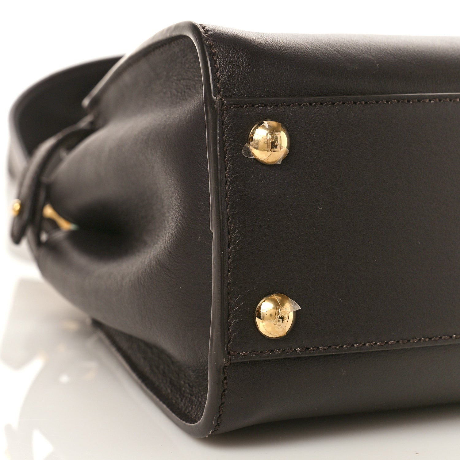 Fendi Vitello Seta Nabuk Pequin Mini Peekaboo Iconic Satchel Ebano Tobacco Moro 8 of 9