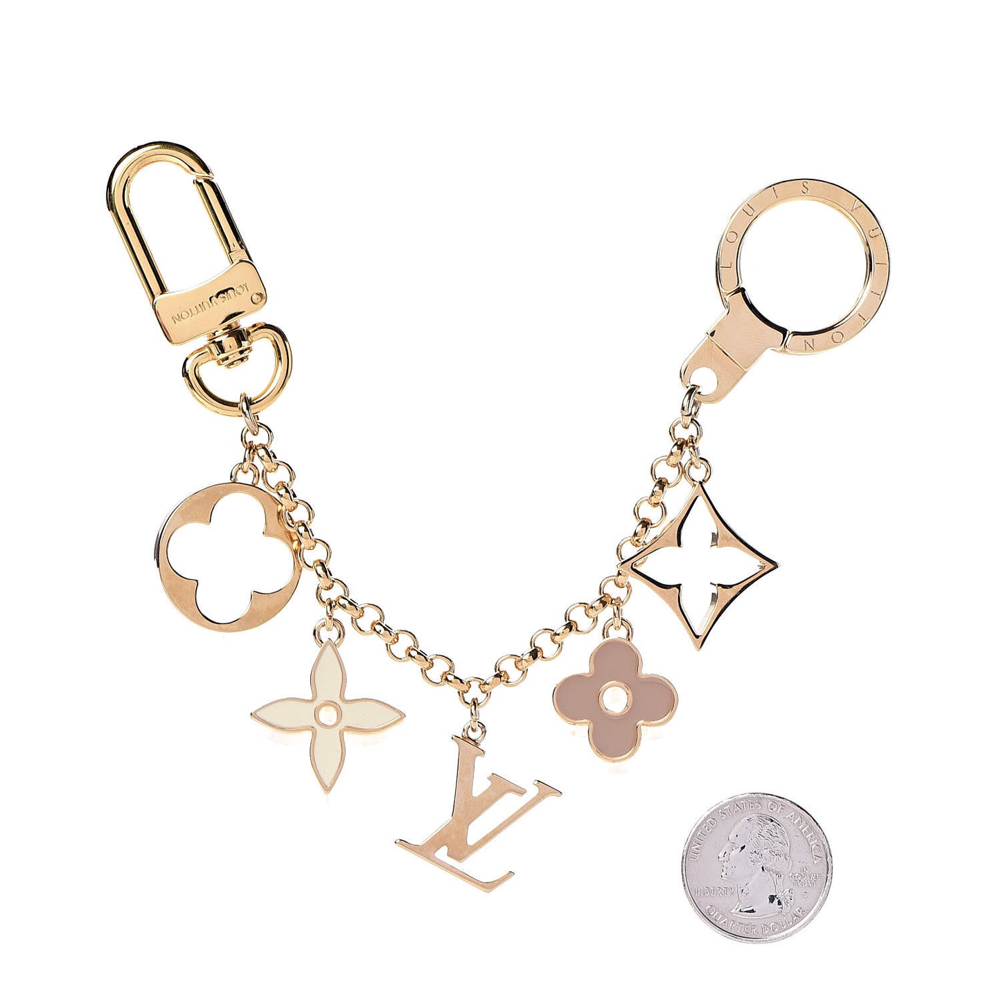 Brass Enamel Fleur De Monogram Bag Charm Chain Gold