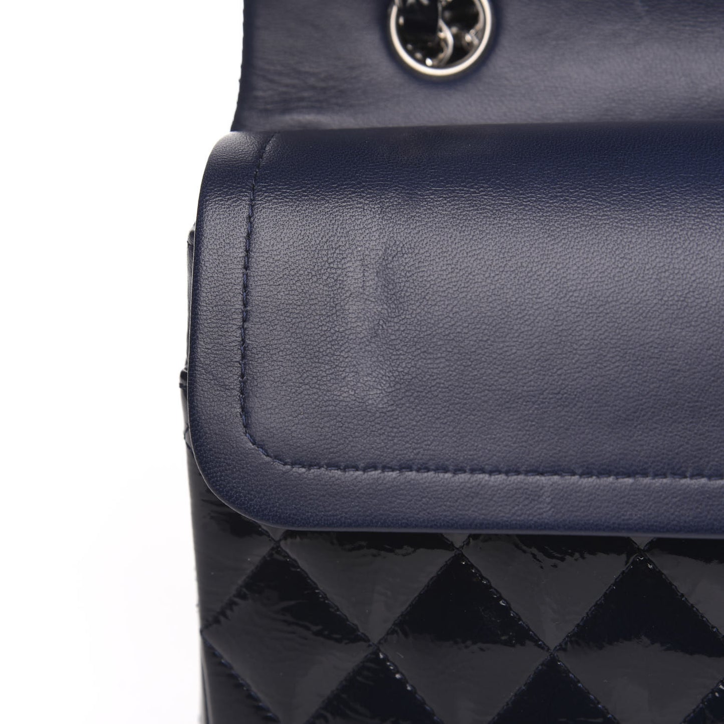Distressed Patent Quilted Medium Double Flap Navy