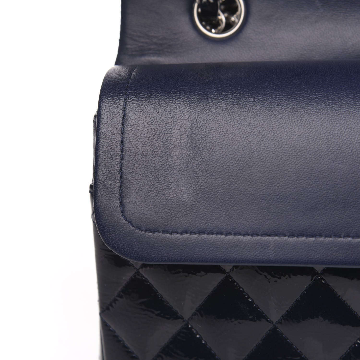 Chanel Distressed Patent Quilted Medium Double Flap Navy 13 of 15