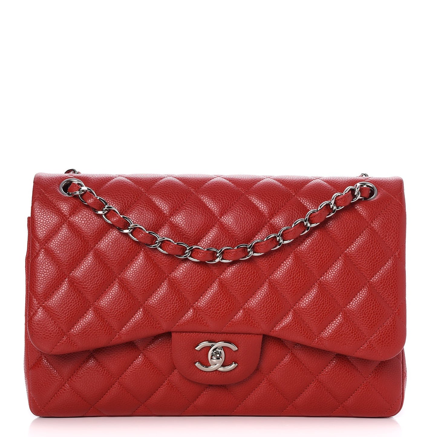Caviar Quilted Jumbo Double Flap Red