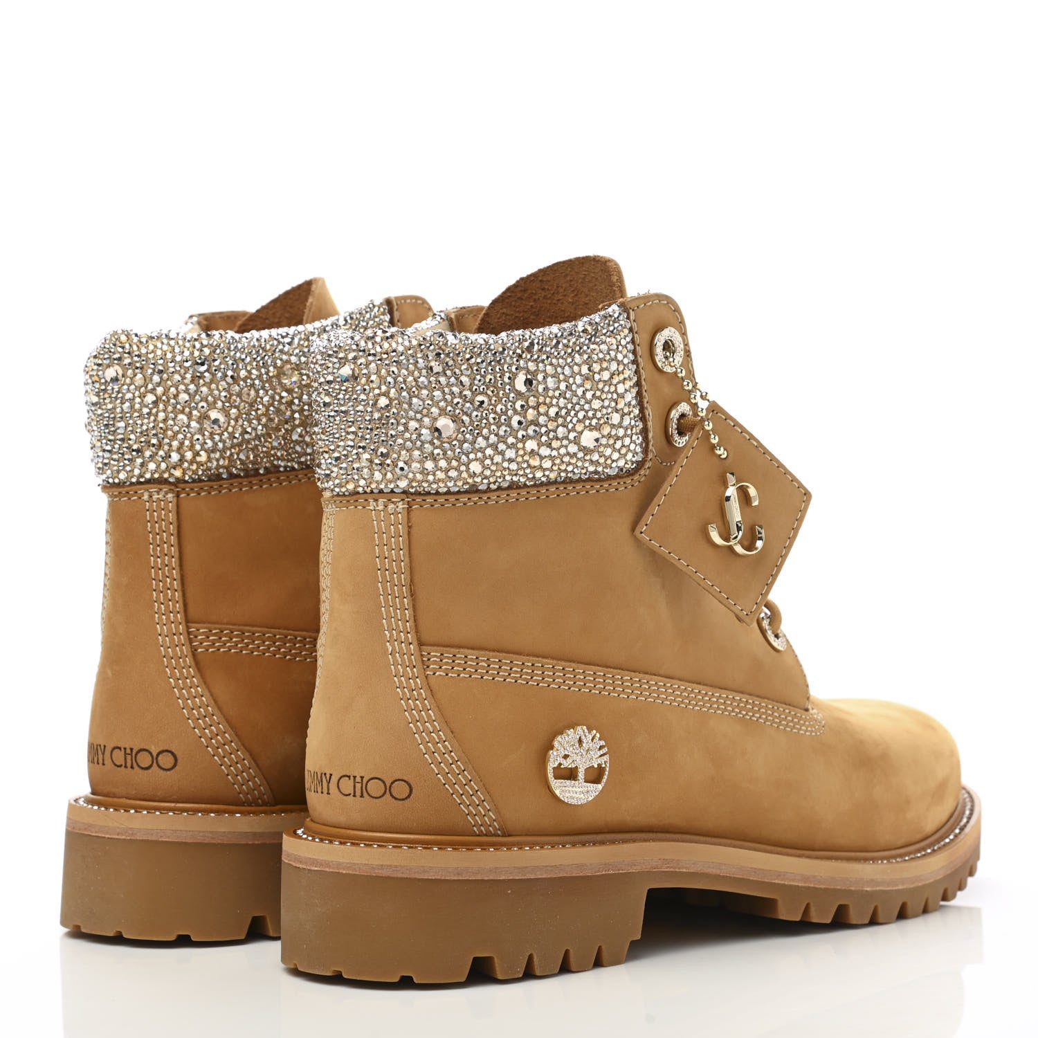 Jimmy Choo X TIMBERLAND Nubuck Swarovski Crystal Womens Ankle Boots 39.5 Wheat 4 of 9
