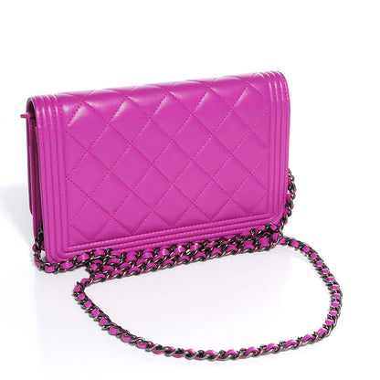 Chanel Lambskin Quilted Boy Wallet On Chain WOC Fuchsia 3 of 8