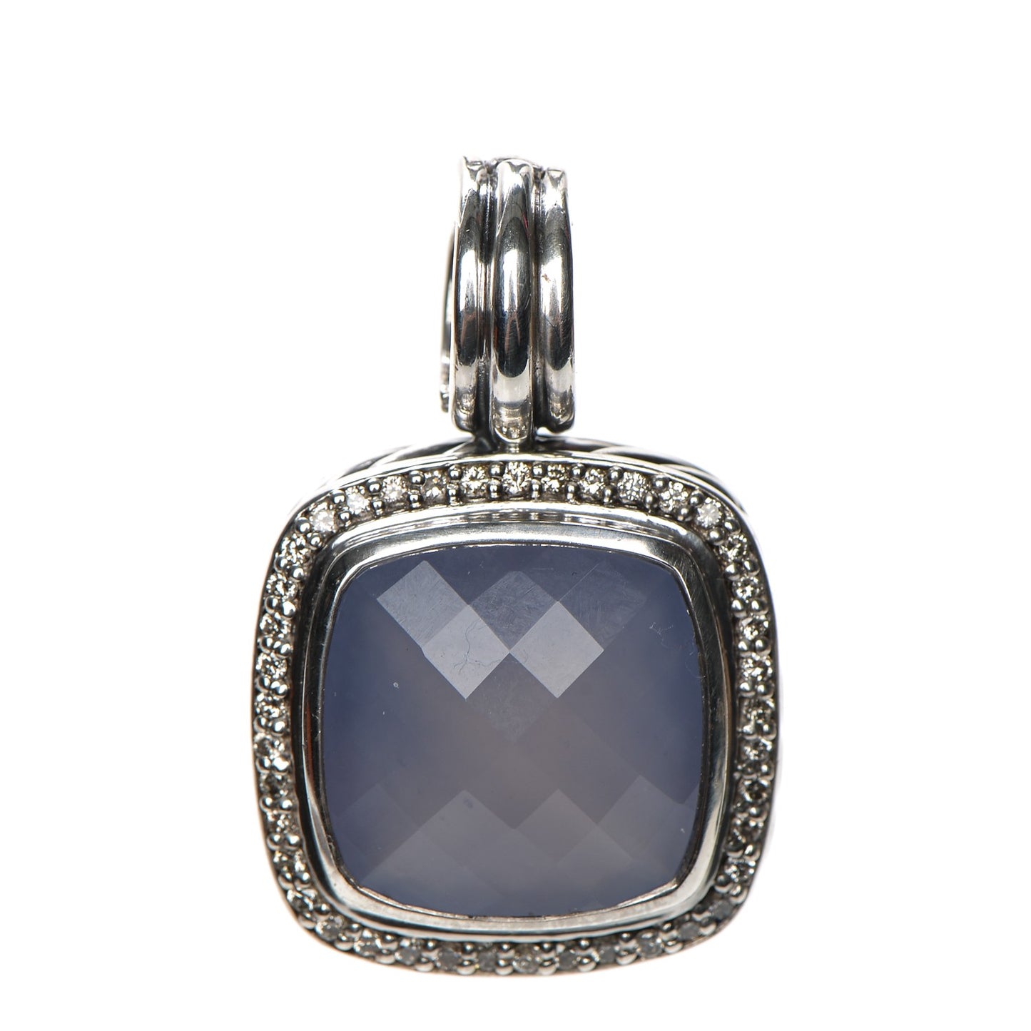 Sterling Silver Diamond 14mm Chalcedony Albion Enhancer Pendant