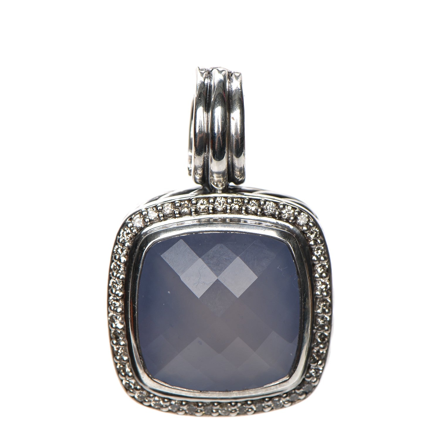 David Yurman Sterling Silver Diamond 14mm Chalcedony Albion Enhancer Pendant 1 of 3