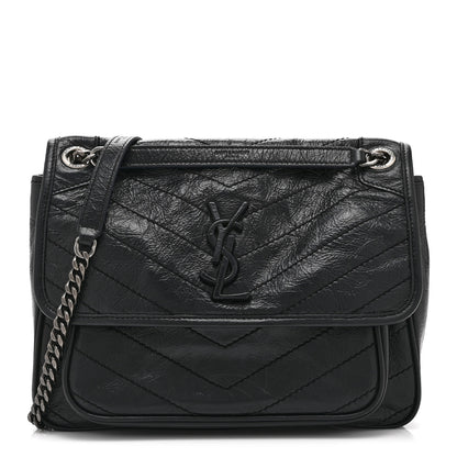 Saint Laurent Crinkled Calfskin Matelasse Monogram Medium Niki Chain Satchel Black 1 of 10