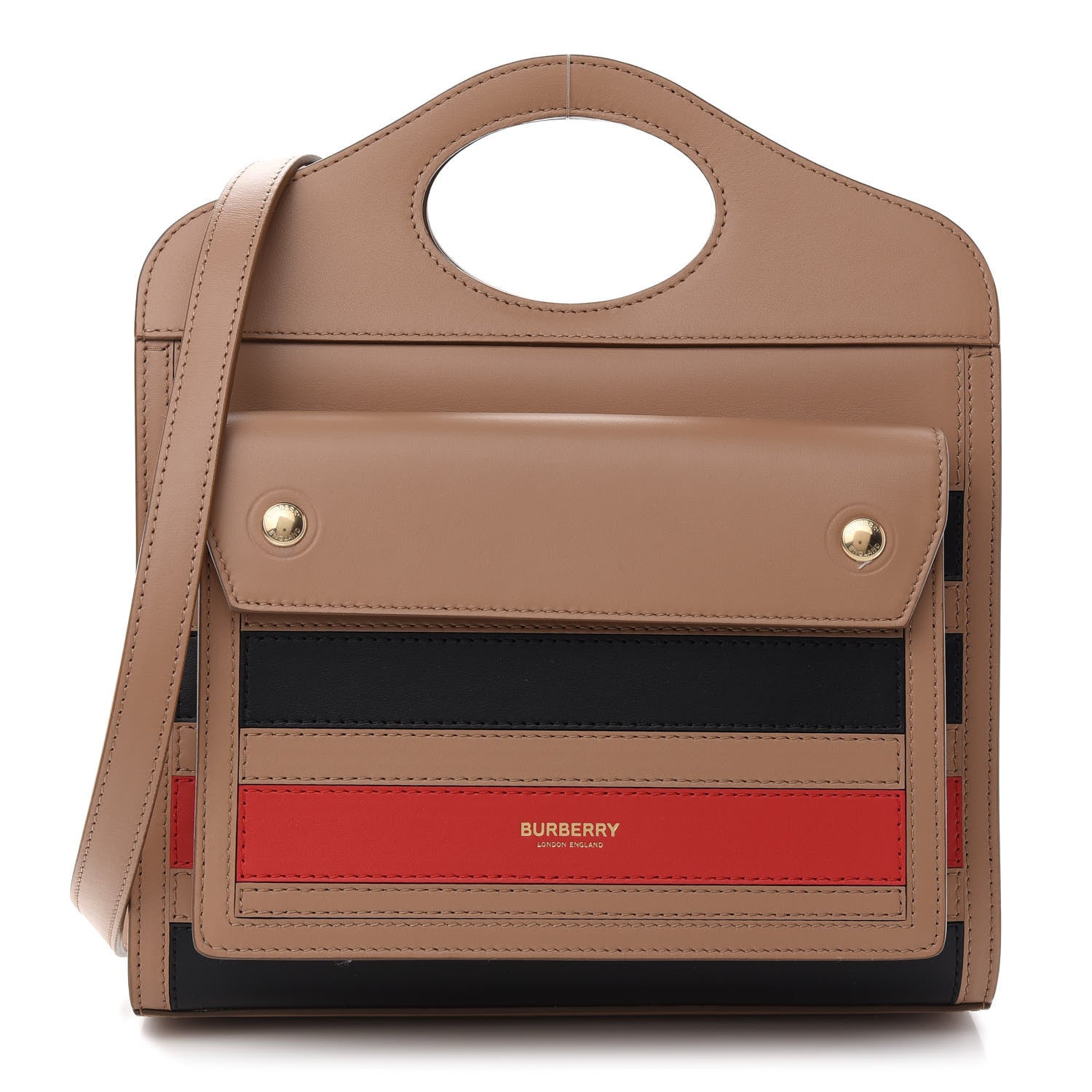 Burberry Smooth Calfskin Striped Mini Pocket Bag Camel 1 of 9