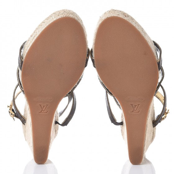Louis Vuitton Monogram Metallic Bahamas T-Strap Espadrille Wedge Sandals 39 Brown 5 of 8