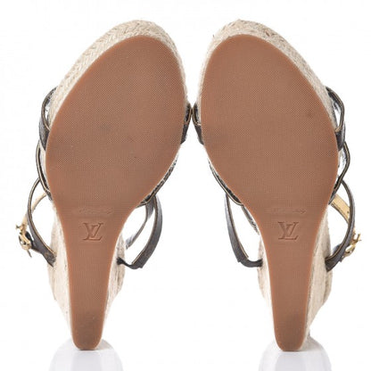 Louis Vuitton Monogram Metallic Bahamas T-Strap Espadrille Wedge Sandals 39 Brown 5 of 8