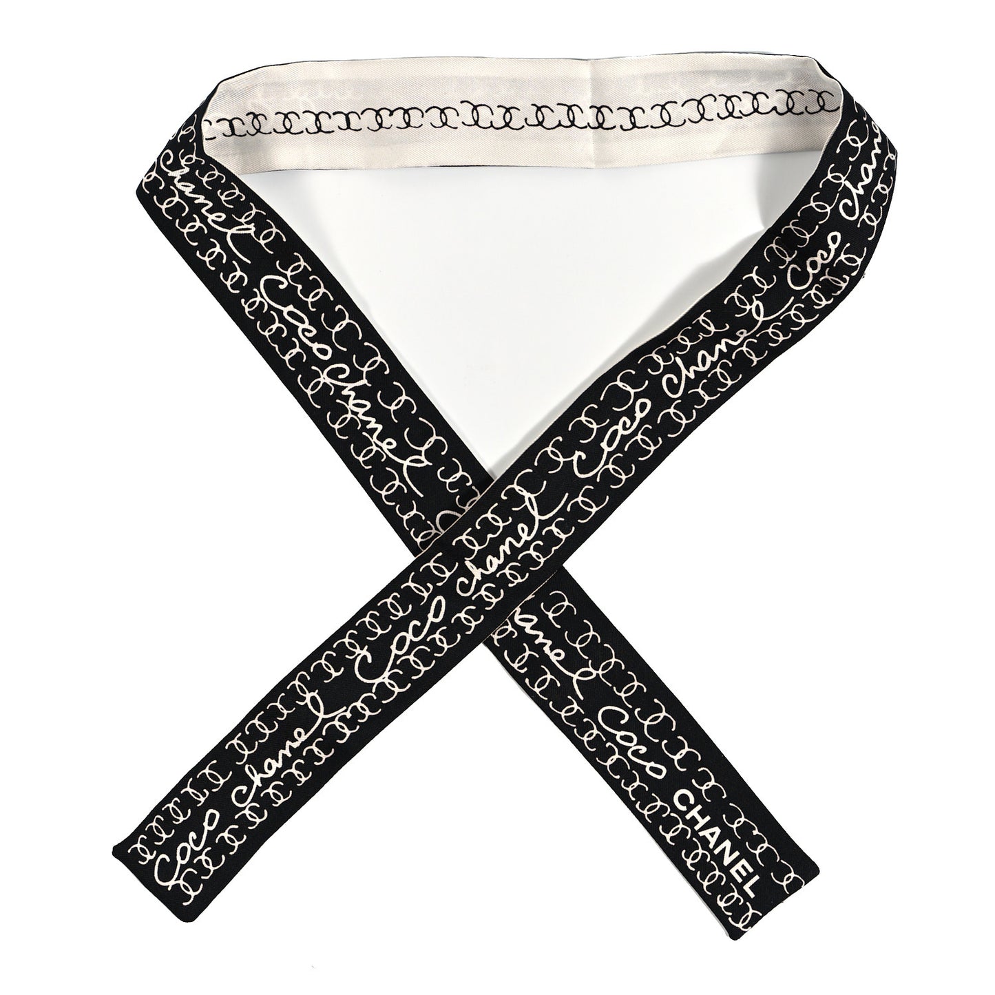 Silk CC Slim Bandeau Scarf Black White