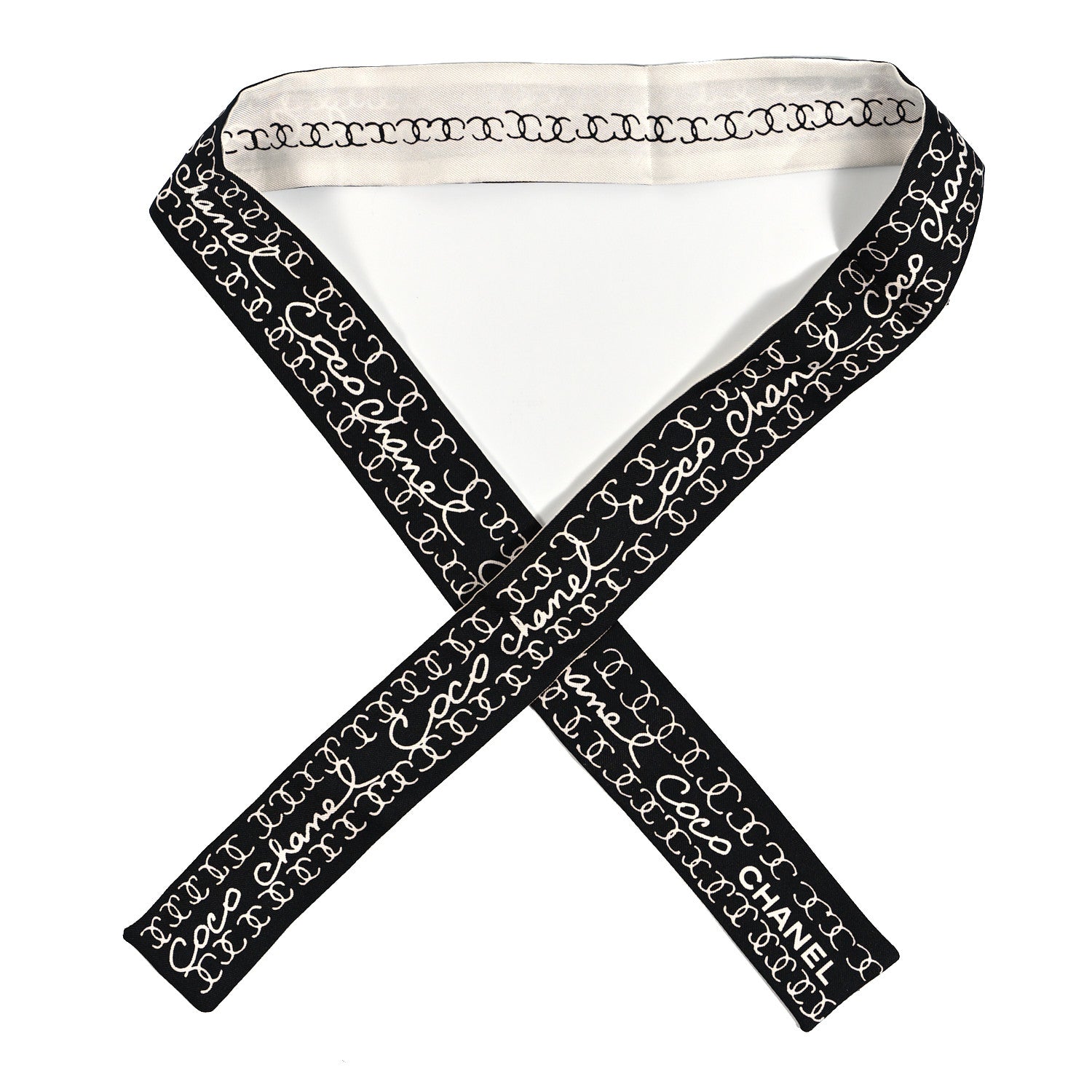 Chanel Silk CC Slim Bandeau Scarf Black White 1 of 7
