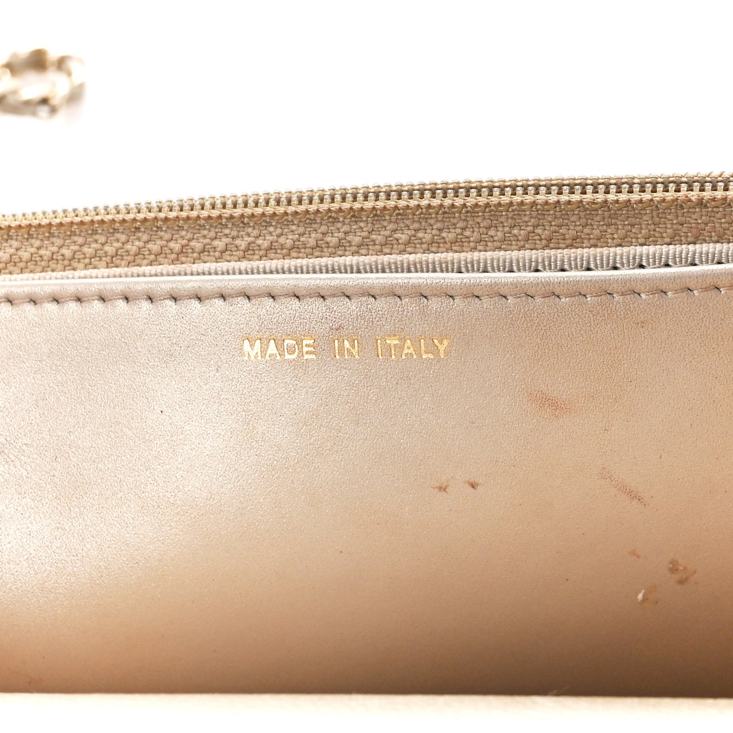 Pearly Caviar Quilted Wallet On Chain WOC Light Gold