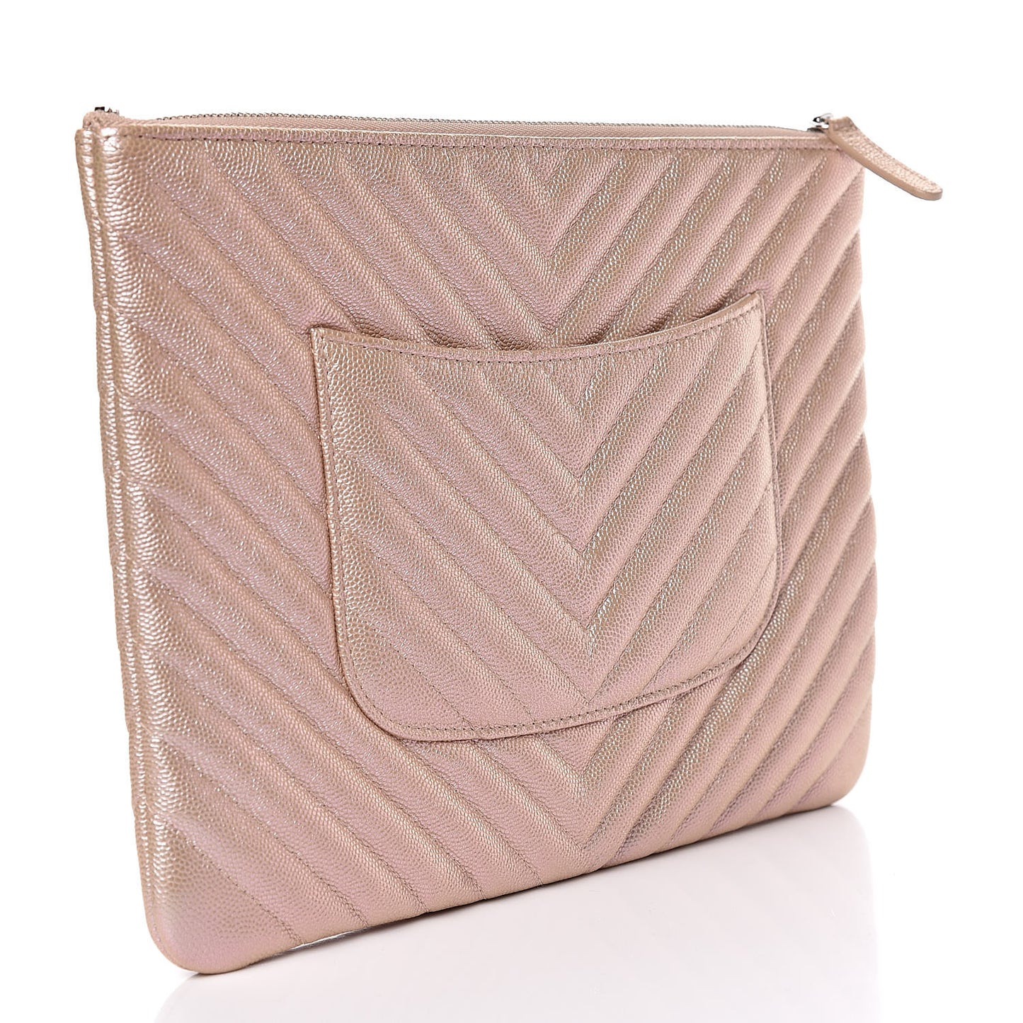 Iridescent Caviar Chevron Quilted Medium Cosmetic Case Light Gold