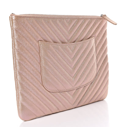 Chanel Iridescent Caviar Chevron Quilted Medium Cosmetic Case Light Gold 3 of 8