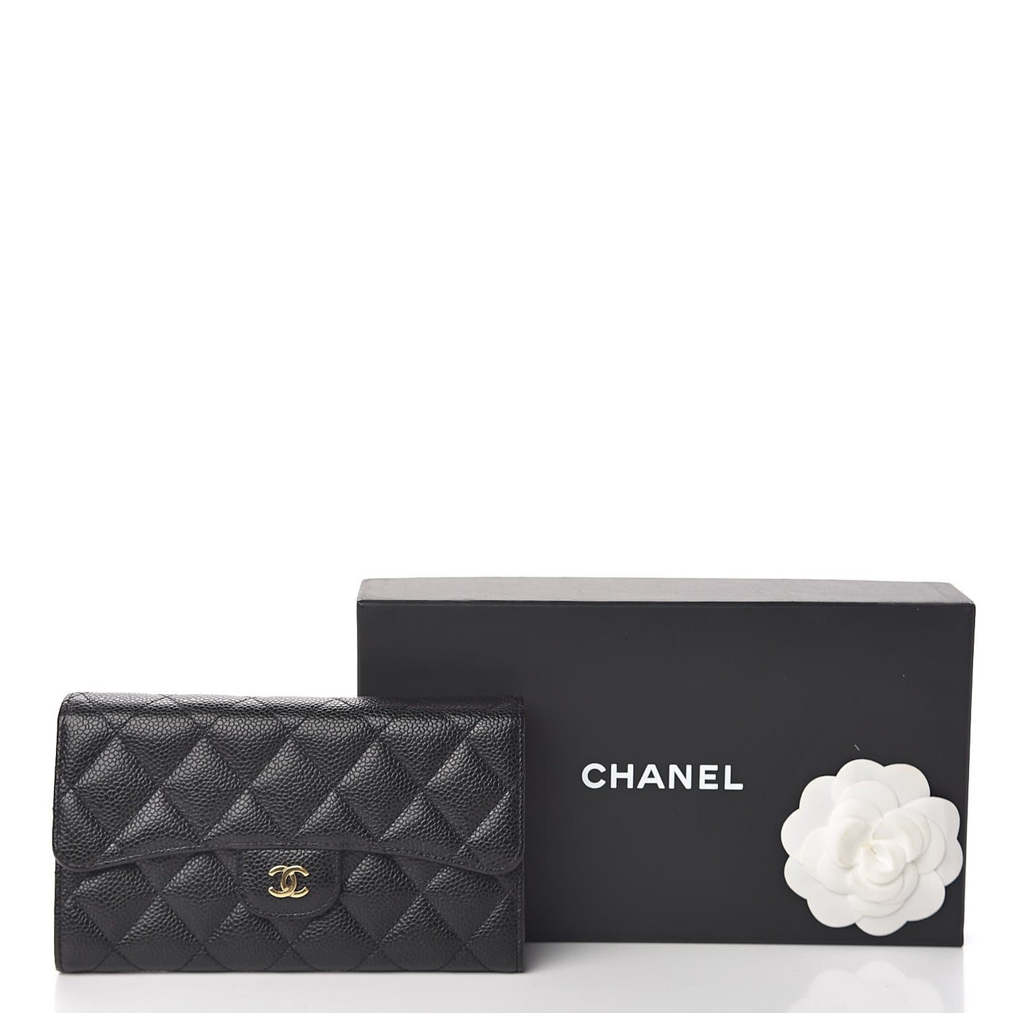 Caviar Quilted Large Flap Wallet Black