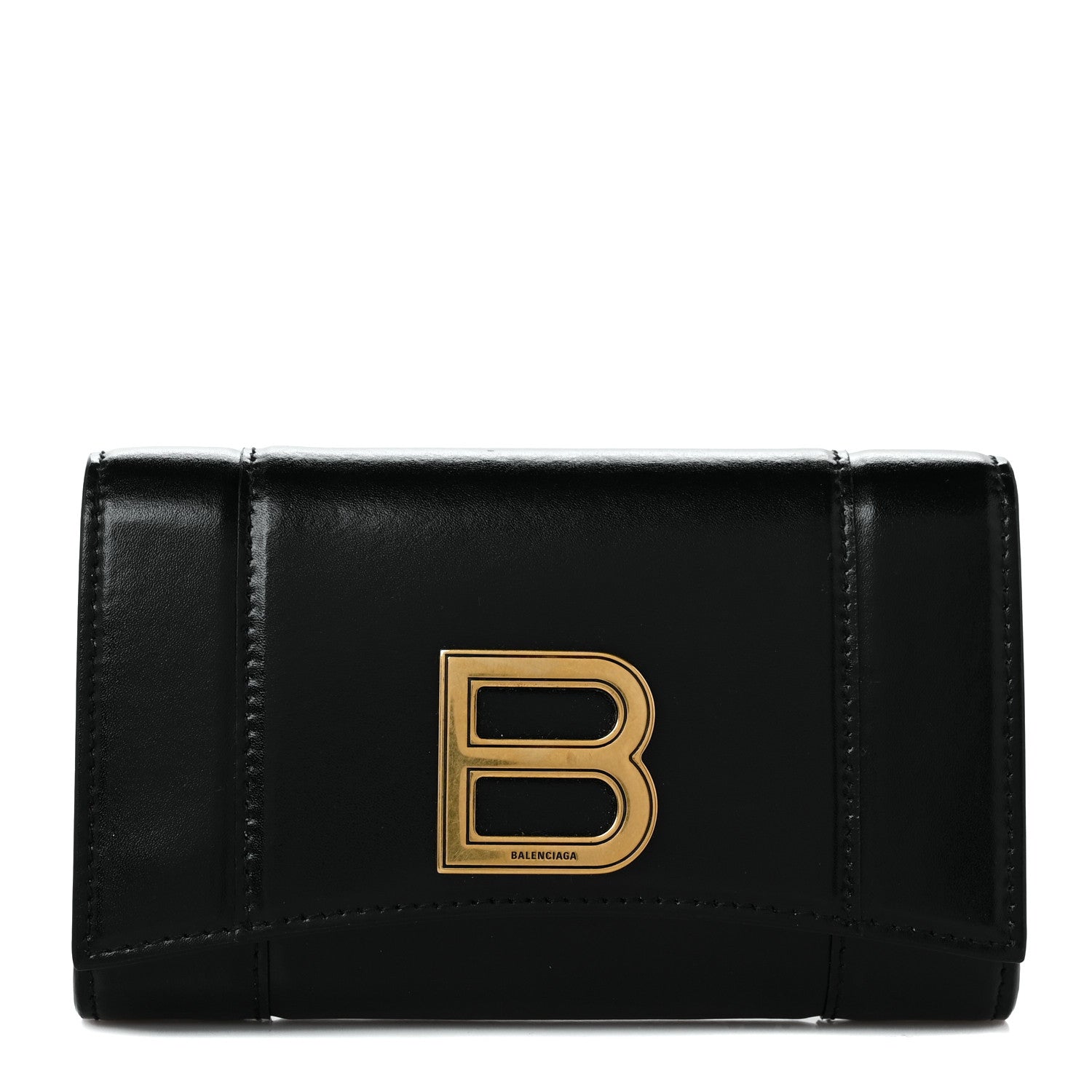 Balenciaga Shiny Box Calfskin Medium Hourglass Wallet Black 1 of 9