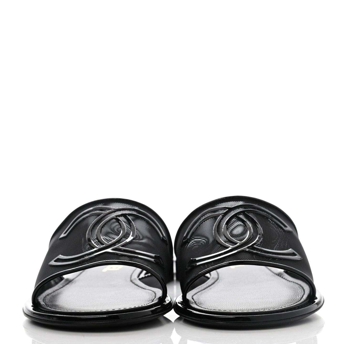 Mesh Patent Calfskin CC Mules 38.5 Black