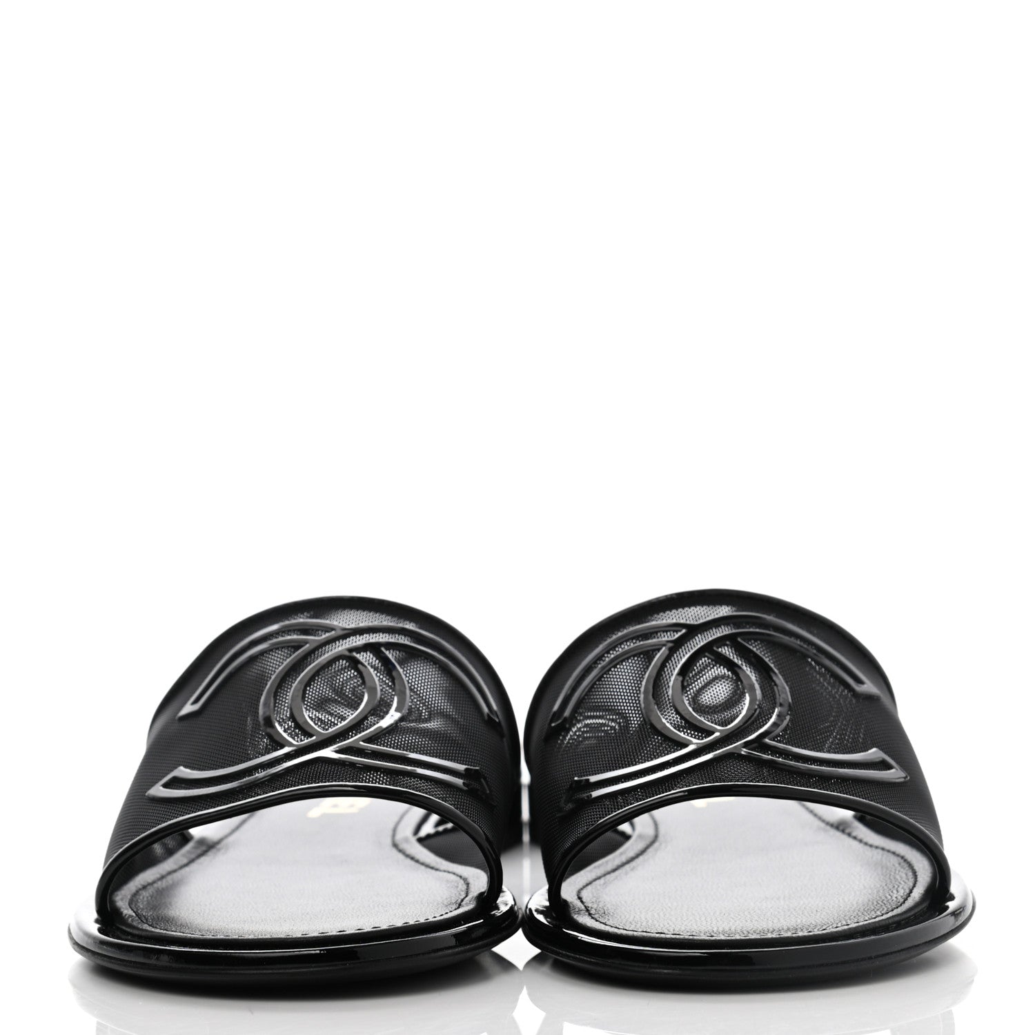 Chanel Mesh Patent Calfskin CC Mules 38.5 Black 2 of 7