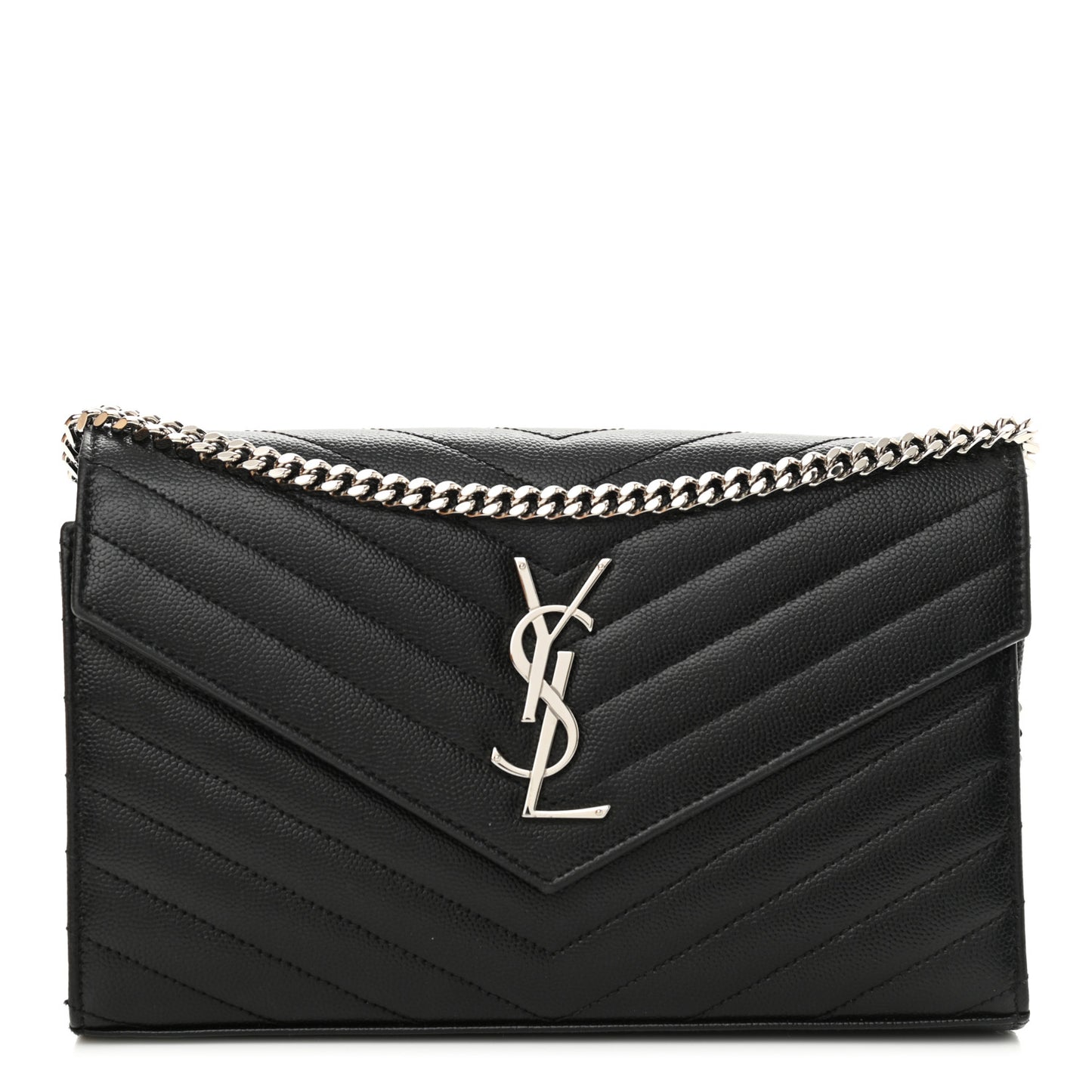Grain De Poudre Matelasse Chevron Monogram Chain Wallet Black