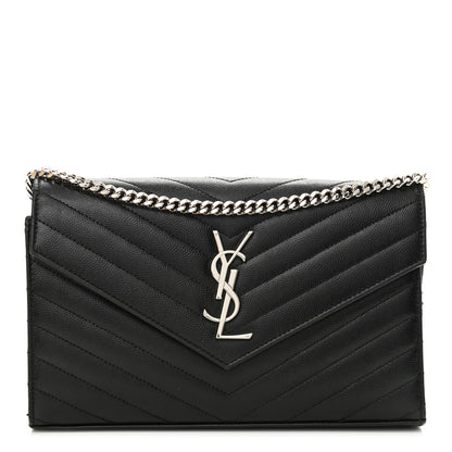 Saint Laurent Grain De Poudre Matelasse Chevron Monogram Chain Wallet Black 1 of 10
