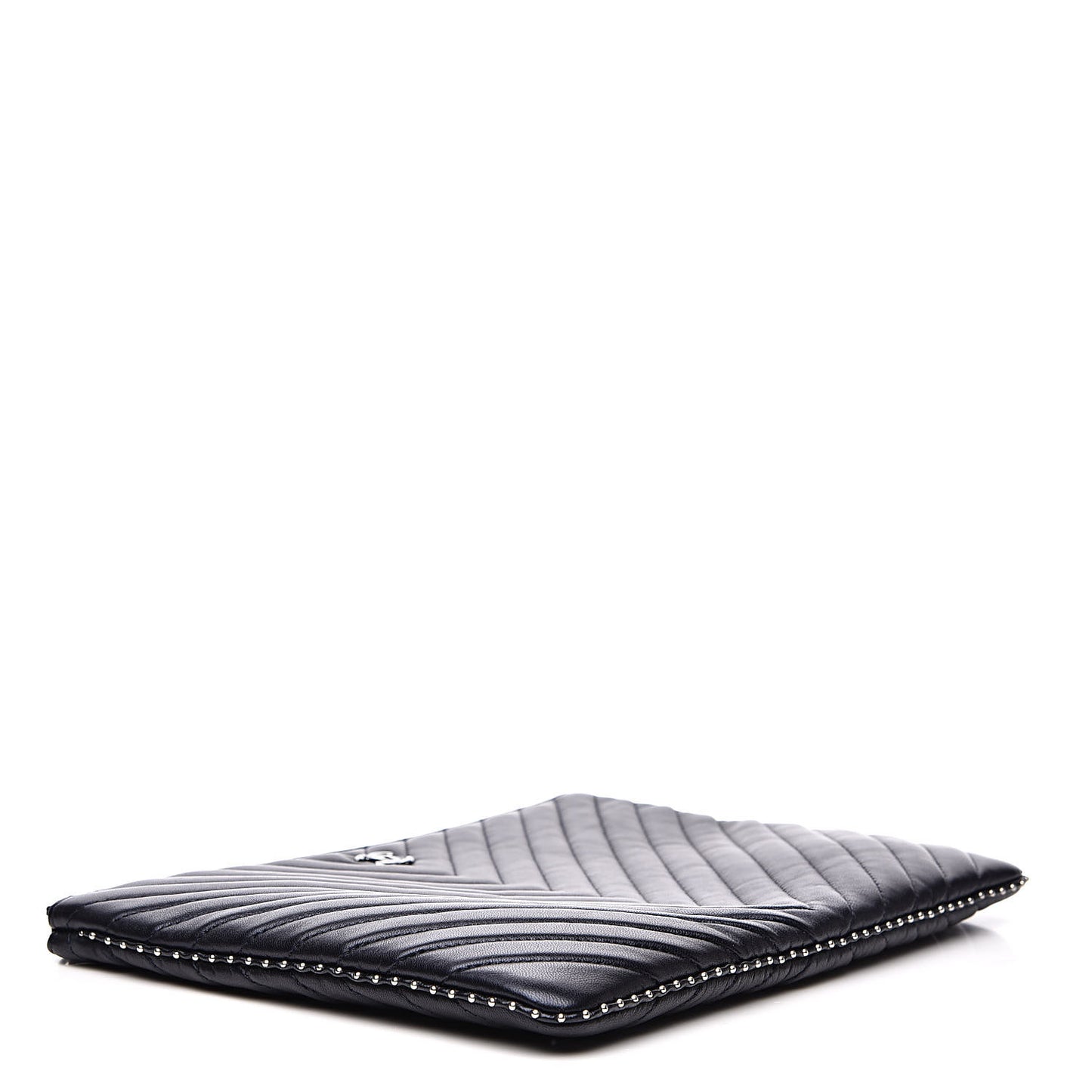 Calfskin Chevron Studded Quilted Medium Cosmetic Case Navy