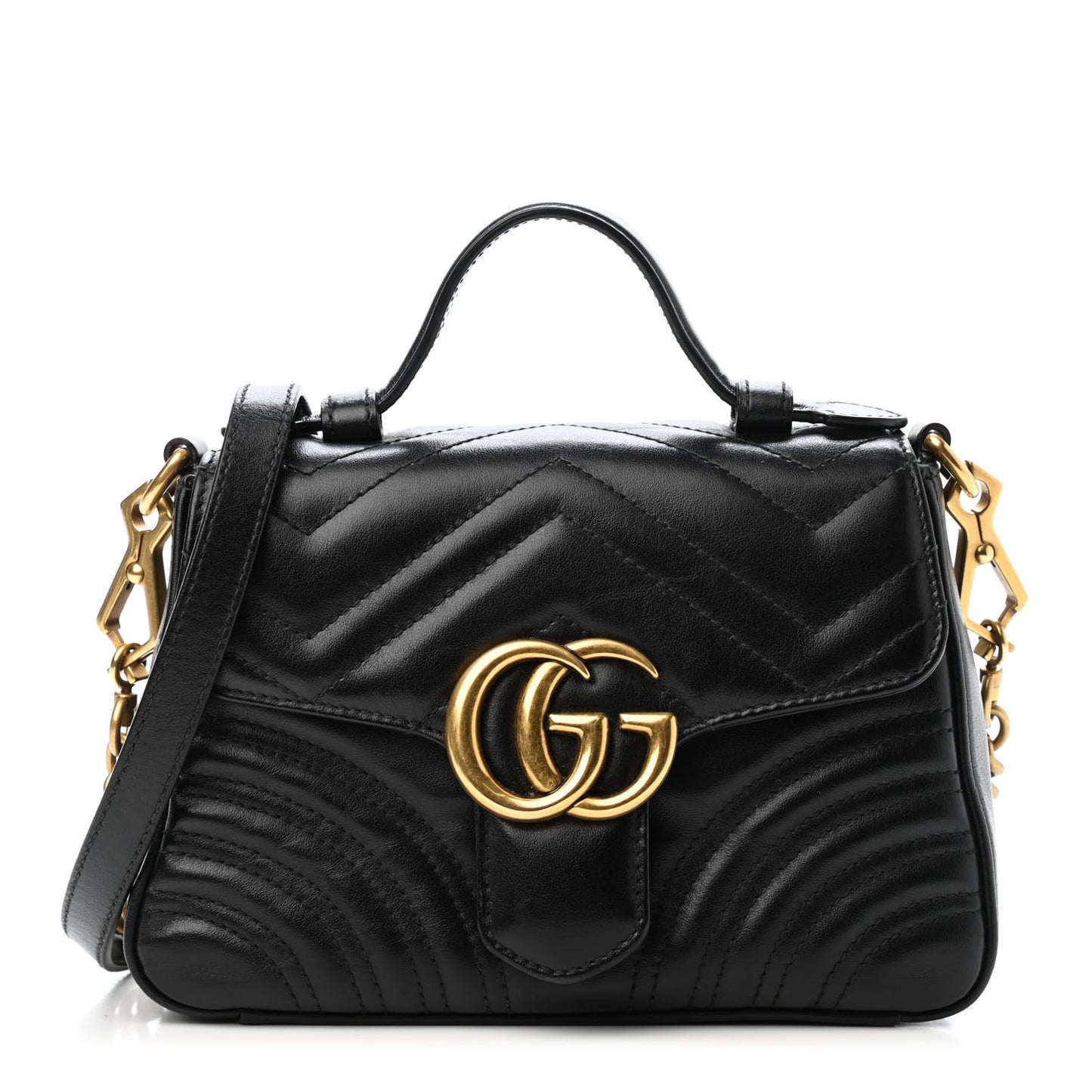 Calfskin Matelasse Mini GG Marmont Top Handle Shoulder Bag Black