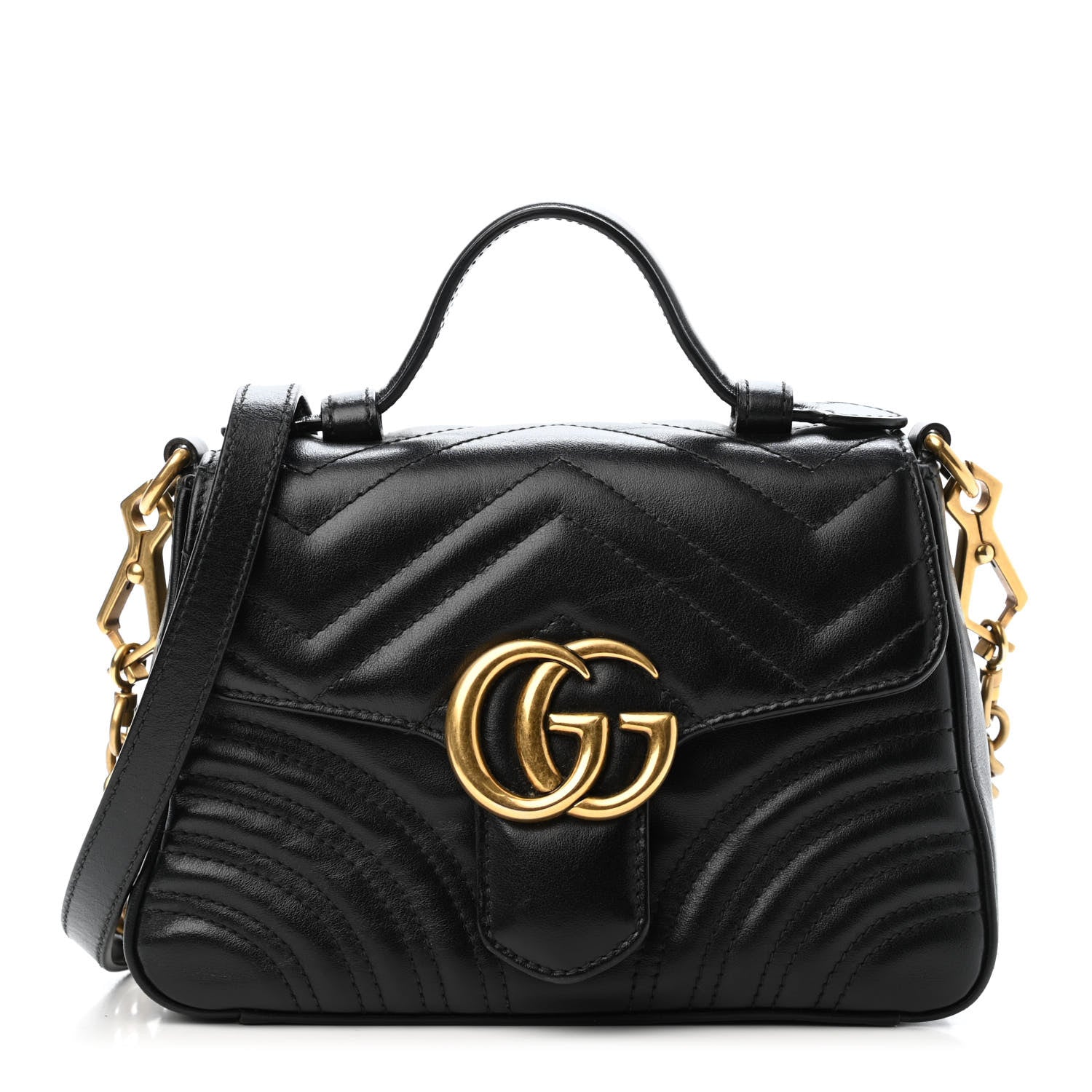 Gucci Calfskin Matelasse Mini GG Marmont Top Handle Shoulder Bag Black 1 of 4