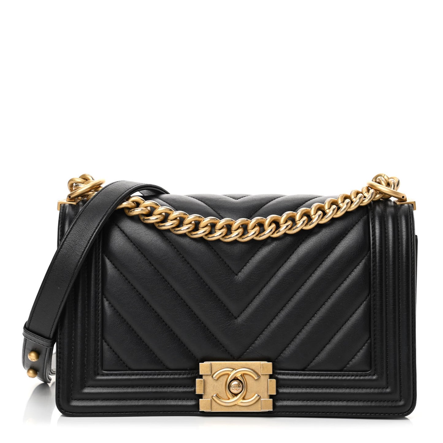 Lambskin Chevron Quilted Medium Boy Flap Black