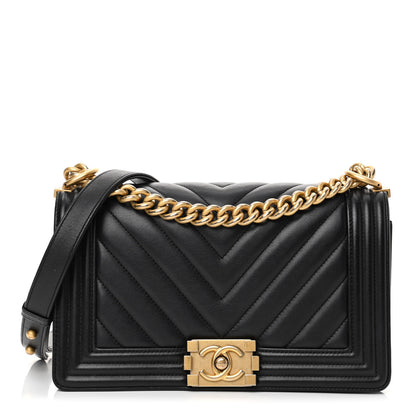 Chanel Lambskin Chevron Quilted Medium Boy Flap Black 1 of 29
