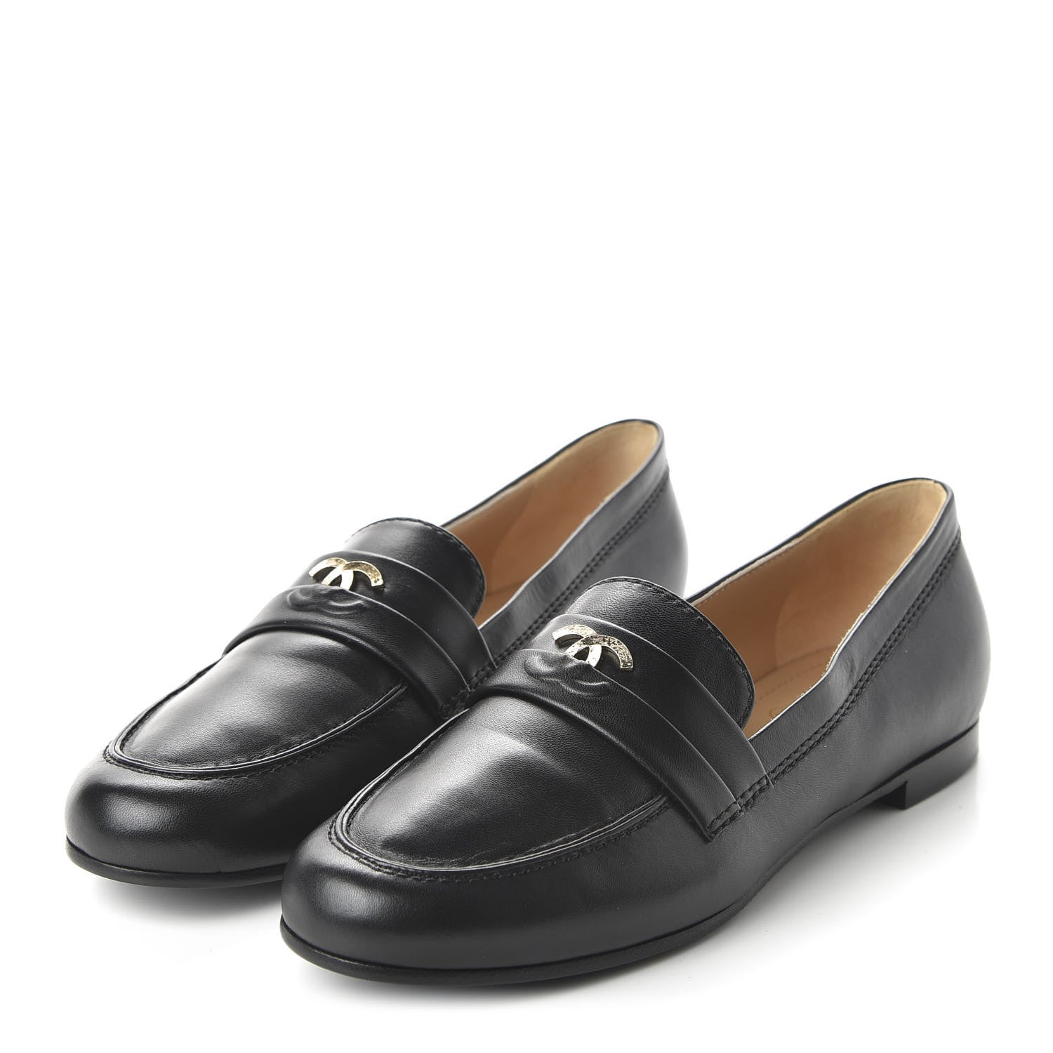 Chanel Lambskin CC Loafers 39.5 Black 3 of 9