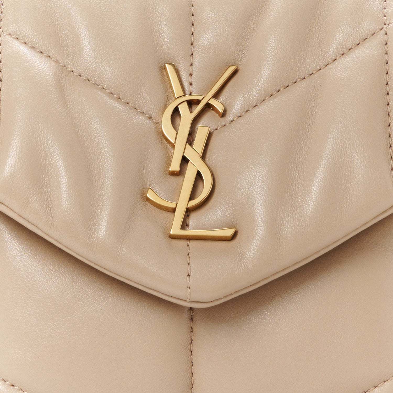 Saint Laurent Lambskin Quilted Toy Loulou Puffer Monogram Chain Satchel Dark Beige 9 of 11